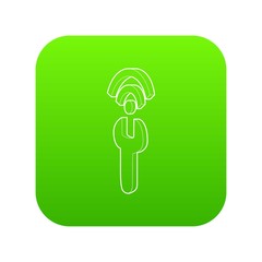 Wrench and wi fi sign icon green vector isolated on white background