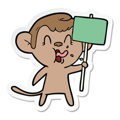 sticker of a crazy cartoon monkey with sign