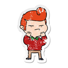 distressed sticker of a cartoon cool guy with fashion hair cut