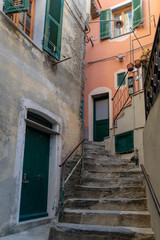 Fototapeta na wymiar Typical Italian narrow street, Vernazza village, Cinque Terre, Italian Riviera