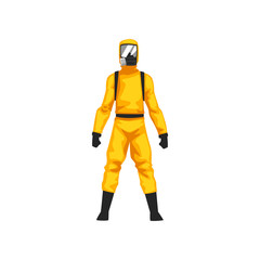 Man in Protective Suit and Gas Mask, Chemical or Biohazard Professional Safety Uniform Vector Illustration