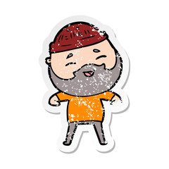 distressed sticker of a cartoon happy bearded man