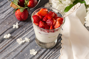 Ice cream and strawberry close-up