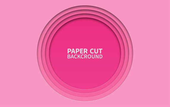 Circle Paper Cut Background. Wavy Pink Layers. Abstract Realistic Paper Design. Trendy Carving Art. 3d Relief.