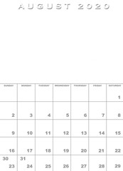 August 2020 calendar template