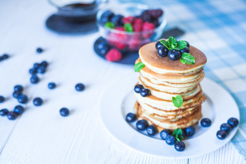 Delicious homemade pancakes with berries