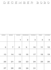 December 2020 calendar template