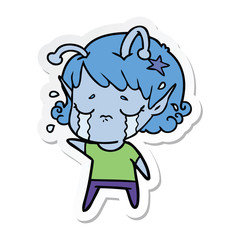 sticker of a cartoon crying alien girl