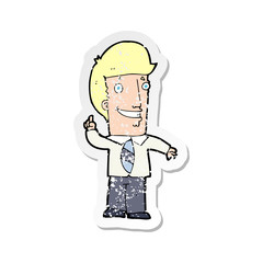 retro distressed sticker of a cartoon office man with idea