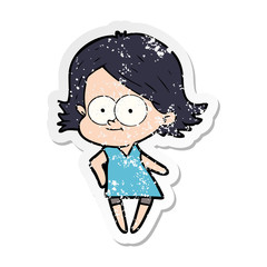 distressed sticker of a happy cartoon girl