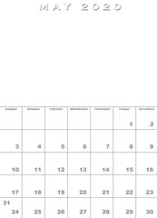 May 2020 calendar template