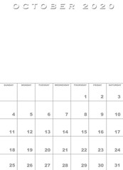 October 2020 calendar template