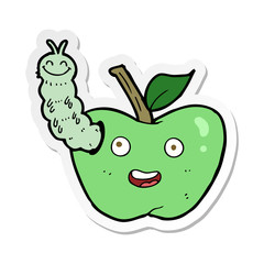 sticker of a cartoon apple with bug