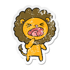 distressed sticker of a cartoon angry lion
