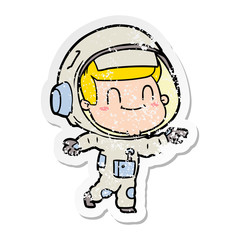 Obraz premium distressed sticker of a happy cartoon astronaut man