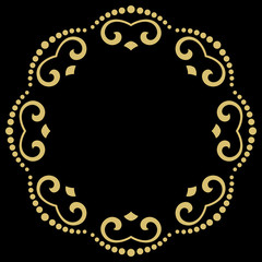 Oriental vector round frame with golden dots. Golden border. Greeting card with place for text