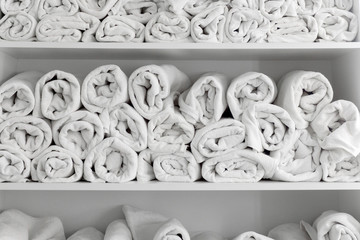 White towels pattern. Bathroom, spa, bath, sauna concept.