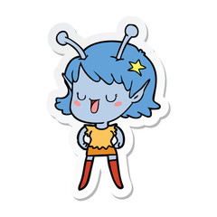 sticker of a happy alien girl cartoon