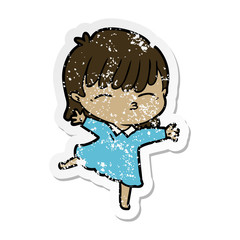 distressed sticker of a cartoon woman