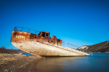 Old rusty wreck ship 