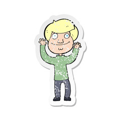 retro distressed sticker of a cartoon happy boy