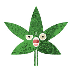 retro illustration style cartoon marijuana leaf