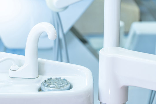 Water Tape Filler On Dental Chair In Dentist Office Or Dental Clinic.