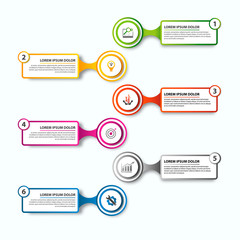 Modern vector illustration. Infographic template with six elements rectangle, circles and text. Step by step. Designed for business, presentations, web design, diagrams with 6 steps