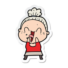sticker of a cartoon happy old woman