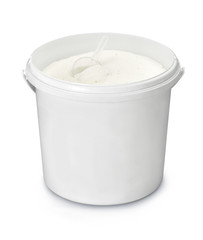 plastic bucket with plat nourishment isolated