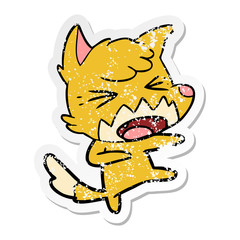 distressed sticker of a angry cartoon fox attacking