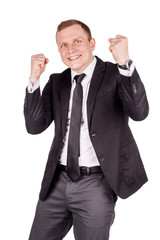 man in black suit. emotions, facial expressions, feelings, body language, signs.