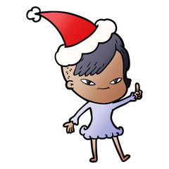 cute gradient cartoon of a girl with hipster haircut wearing santa hat