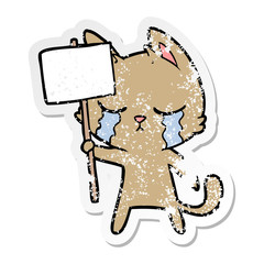 distressed sticker of a crying cartoon cat