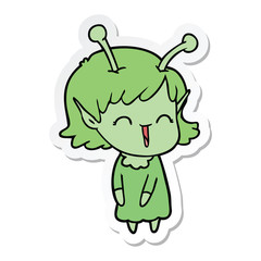 sticker of a cartoon alien girl laughing