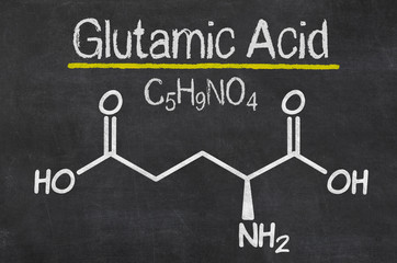 Blackboard with the chemical formula of Glutamic acid