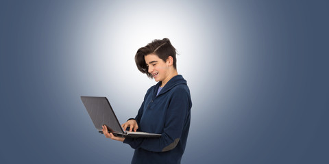 young teenager or isolated student with laptop