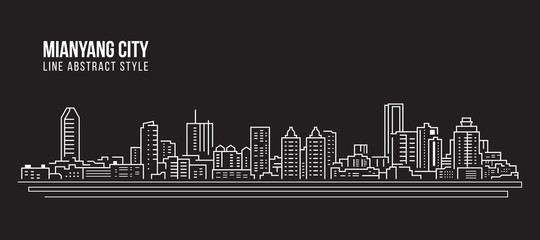 Cityscape Building Line art Vector Illustration design -  Mianyang city