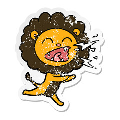 distressed sticker of a cartoon running lion