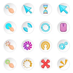 Click cursors icons set. Cartoon illustration of 16 Click cursors vector icons for web