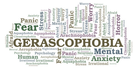 Gerascophobia word cloud.