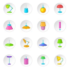 Lamp icons set. Cartoon illustration of 16 lamp vector icons for web