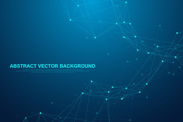 Abstract plexus background with connected lines and dots. Wave flow. Plexus geometric effect Big data with compounds. Lines plexus, minimal array. Digital data visualization. Vector illustration