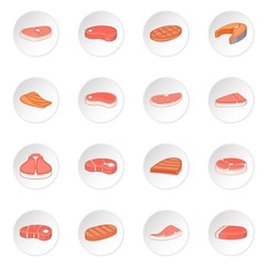 Steak icons set. Cartoon illustration of 16 steaks vector icons for web