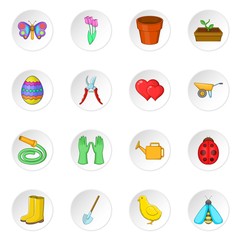 Spring icons set. Cartoon illustration of 16 spring vector icons for web