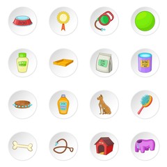 Dog care icons set. Cartoon illustration of 16 dog care vector icons for web
