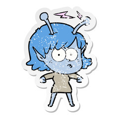 distressed sticker of a cartoon alien girl