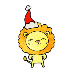 textured cartoon of a lion wearing santa hat
