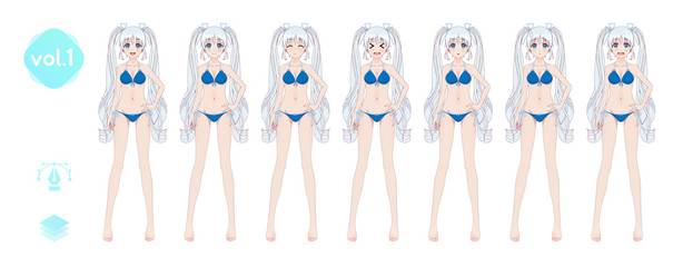 Anime manga girl. In a summer bikini swimsuit