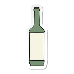 sticker of a quirky hand drawn cartoon wine bottle